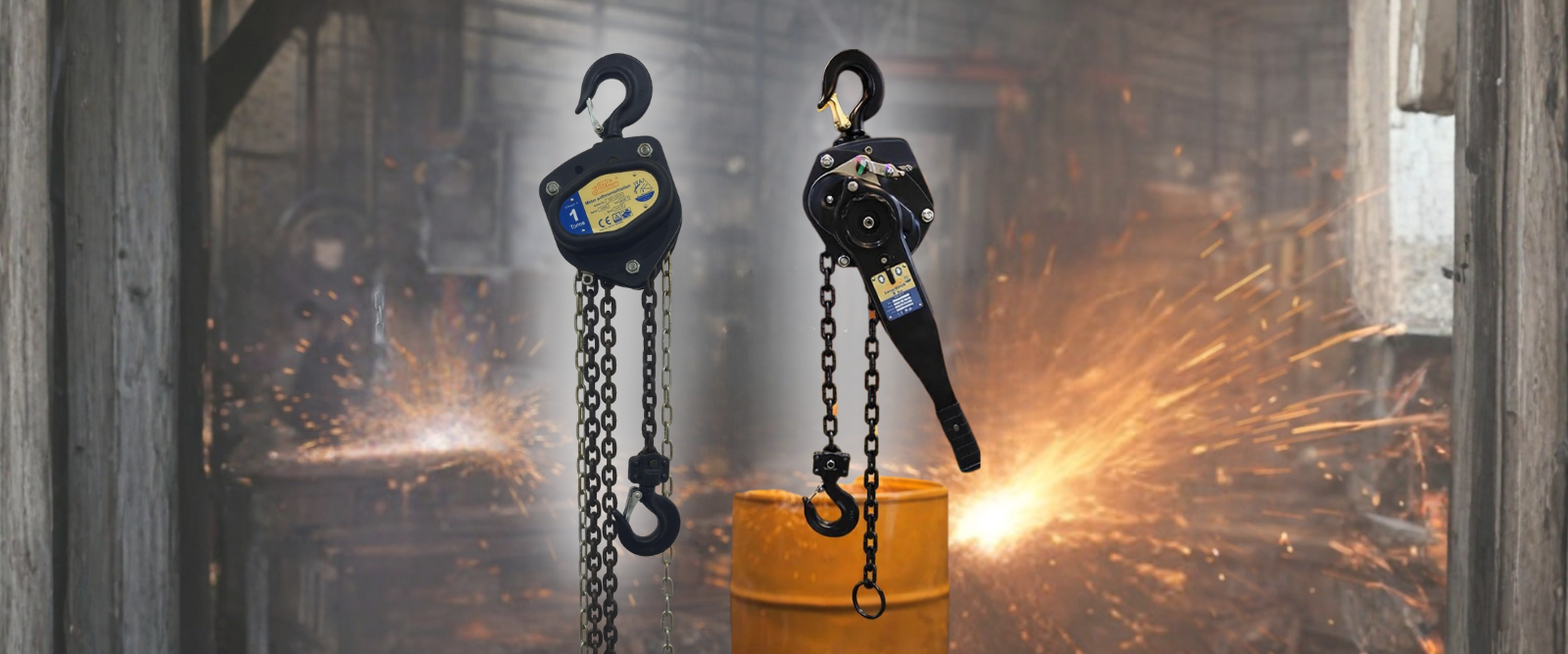 Industrial warehouse with lifting and material handling equipment