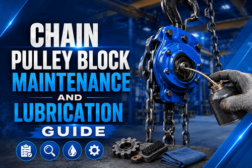 Chain pulley block being lubricated and inspected